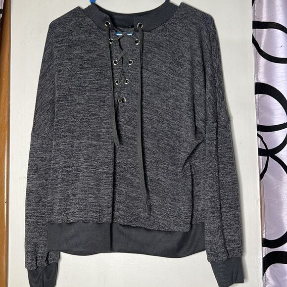 CBR Womens Sweatshirt Black Heathered Long Sleeve Crew Neck Lace Up XL - Picture 5 of 8